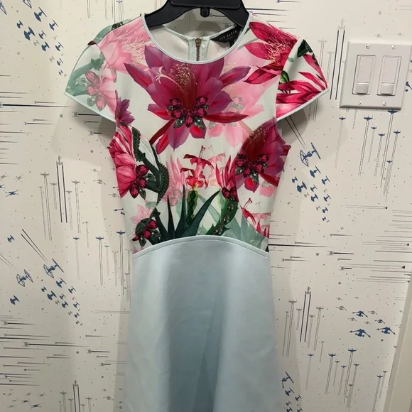 Ted Baker Anushia Floral Skater Dress, Blue, Size 0 - Picture 3 of 7